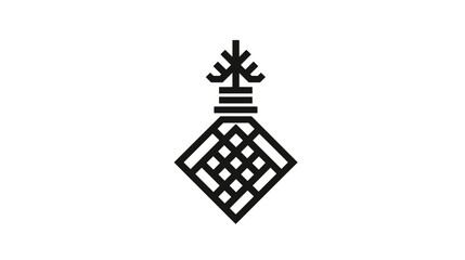 A symmetrical, abstract black and white design with a complex, geometric shape centered on a white background