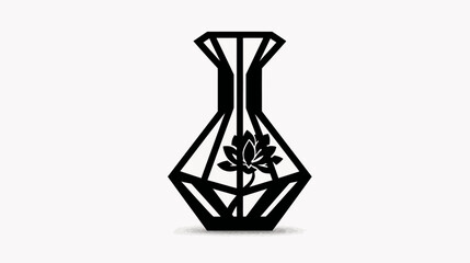A geometric black vase design featuring a stylized flower and leaves within a frame