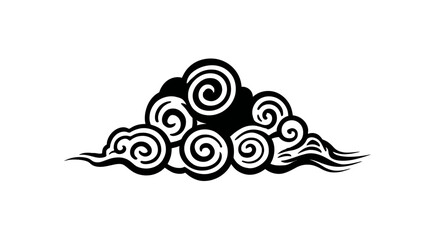 Black and white illustration of a stylized cloud design with swirling patterns and organic shapes