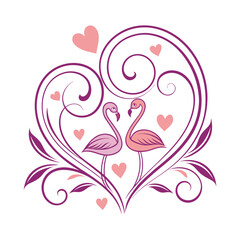 Romantic Flamingo Heart Illustration