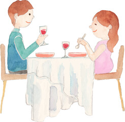 食事を楽しむカップルのイラスト　ベクター