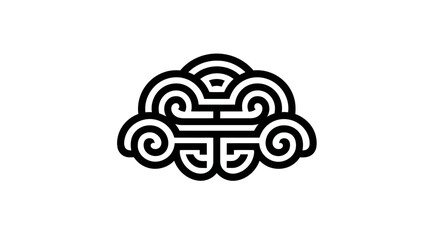 Abstract black and white symbol with cloud-like form, showcasing lines and swirls on a white background