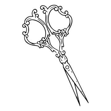 vintage ornate scissors vector illustration in elegant line art style