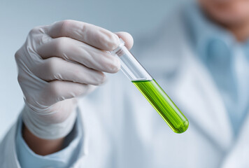 Scientists are conducting experiments in the laboratory by holding liquid test tubes