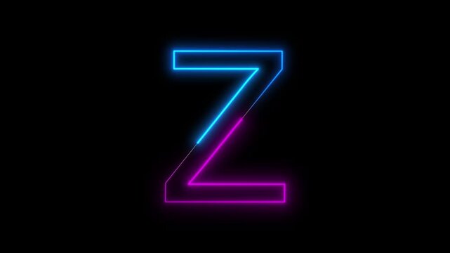 Glowing neon English capital letter Z animation on a black background. Modern neon typography perfect for logo reveals, titles, intros, education, branding, motion graphics, and futuristic designs.