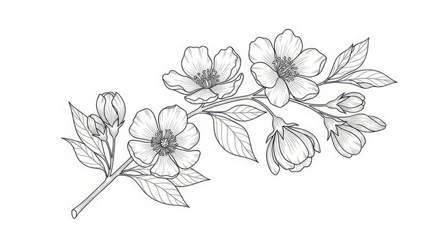 Elegant cherry blossom branch line art