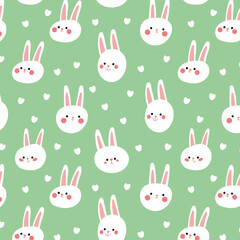 Obraz premium Playful Bunny Seamless Pattern in Green, Cute Cartoon Easter Background