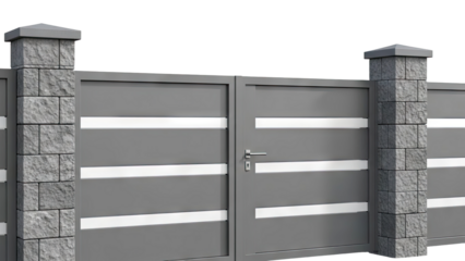 Modern Gray Gate with Stone Pillars