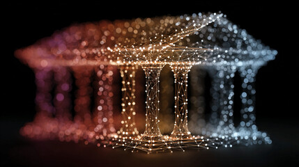 Digital governance nodes illustrating connected authority points governance justice system abstract network visualization