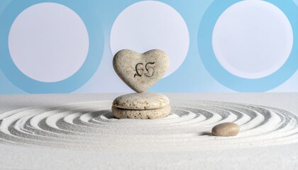 Zen sand garden with heart stone