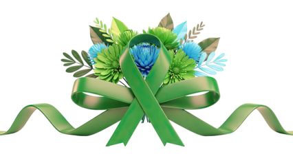 Green Ribbon with Blue and Green Flowers