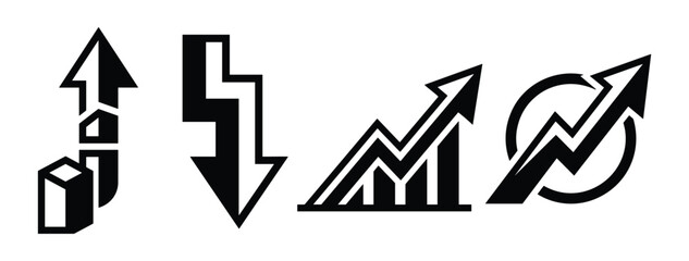 Arrows illustration set showing different trends: growth, decrease, fluctuating and cycle trend in stock market.