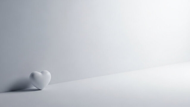 Minimalist 3D White Heart in a Clean White Studio Corner with Ample Copy Space for Pure Love Concept