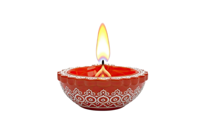 Orange Diya with Decorative Pattern and Flame