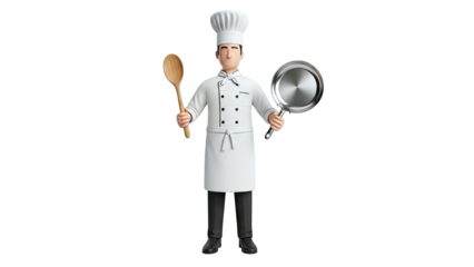 Cartoon Chef Holding Spoon and Frying Pan