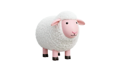 Cute 3D cartoon sheep with fluffy white wool and pink face