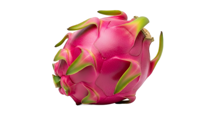 Exotic vibrant pink dragon fruit with green scales.