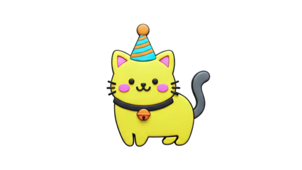Cute Yellow Cat with Party Hat and Bell