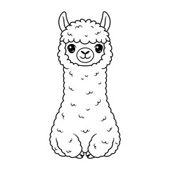 Obraz premium Cute fluffy alpaca coloring page for kids, vector illustration