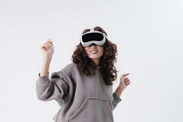 Young asian female enjoying virtual reality experience