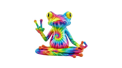 Obraz premium Tie-dye Frog Meditating with Peace Sign