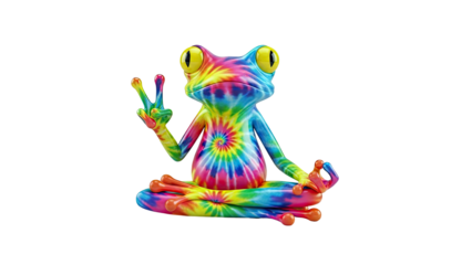 Tie-dye Frog Meditating with Peace Sign