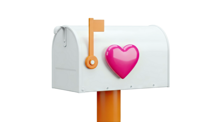 White Mailbox with Pink Heart Decoration and Orange Flag
