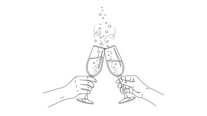 Elegant toast illustration with champagne flutes in a minimalist linear design style