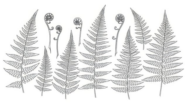 Fern fronds illustration, botanical drawing