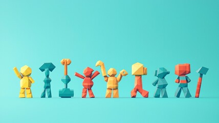 Colorful geometric figures celebrating teamwork and collaboration