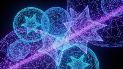 Abstract Digital Network with Stars and Spheres