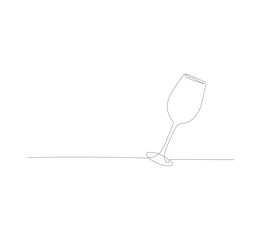 Continuous single line drawing of red wine glass. Alcoholic drinks and cocktails menu in editable strokes. White background, Scribble vector illustration