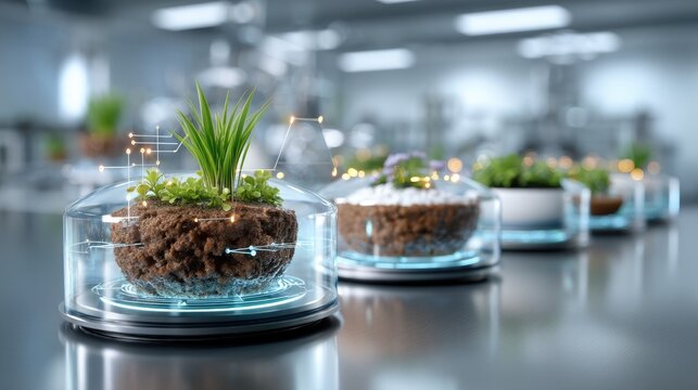Innovative Plant Growth in Glass Containers with High-Tech Features in Modern Laboratory Setting