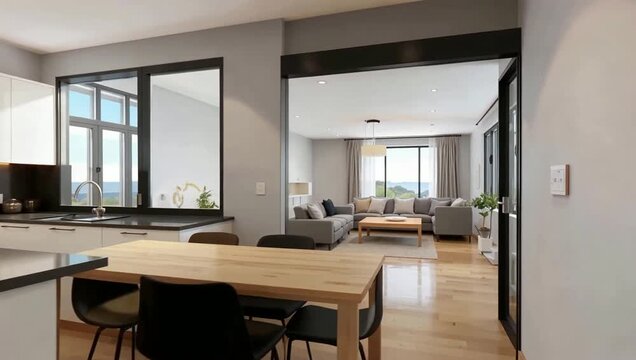 Bright Modern Open Plan Kitchen And Living Space.