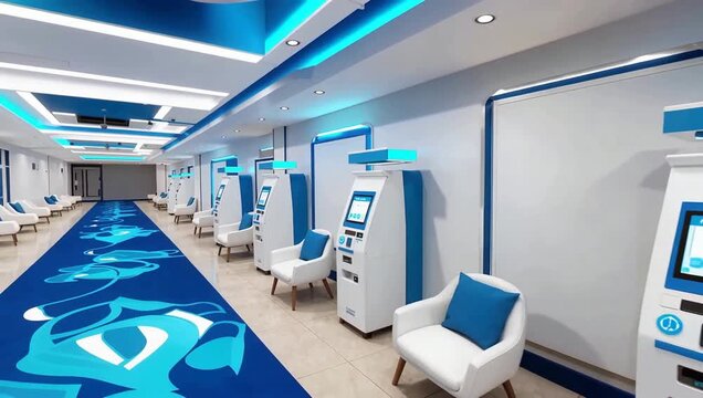Sleek Modern Wellness Kiosk Row in High Tech Clinic.