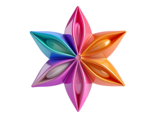 3D-rendered, colorful, star-shaped geometric object against black background