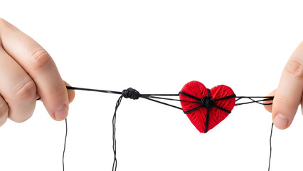 Tied heart on a string isolated on transparent background