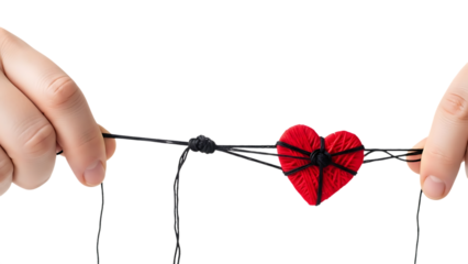 Tied heart on a string isolated on transparent background