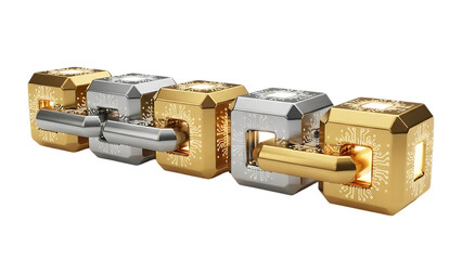 Blurry 3d rendering of interlocking blocks isolated on transparent background