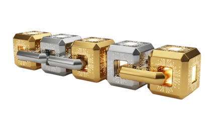 Blurry 3d rendering of interlocking blocks isolated on transparent background