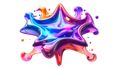 Vivid, stylized liquid burst with iridescent colors against black
