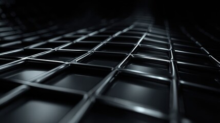 Black Wireframe Background with Grid Pattern and Depth Effect