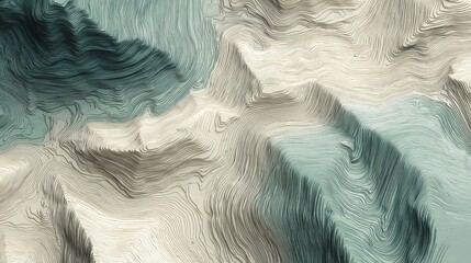 Abstract Mountain Landscape with Wavy Patterns and Muted Colors