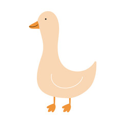 Cartoon Duck with Orange Beak, Minimal Baby Animal Vector Design, Cute Farm Bird Vector Illustration
