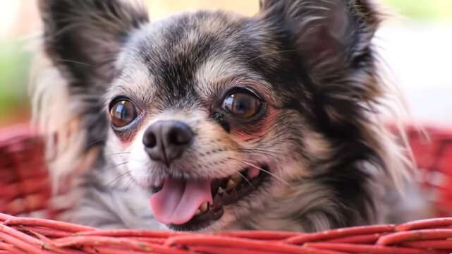 chihuahua puppy in a basket