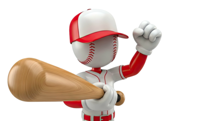 3D Baseball Player Character Holding Bat and Fist Raised