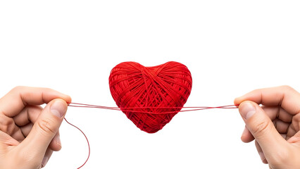 Hands holding a red heart isolated on transparent background