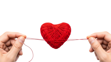 Hands holding a red heart isolated on transparent background