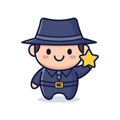Obraz premium Cartoon Police Officer Holding a Star