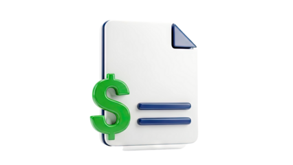 3D Icon of a Document with Dollar Sign